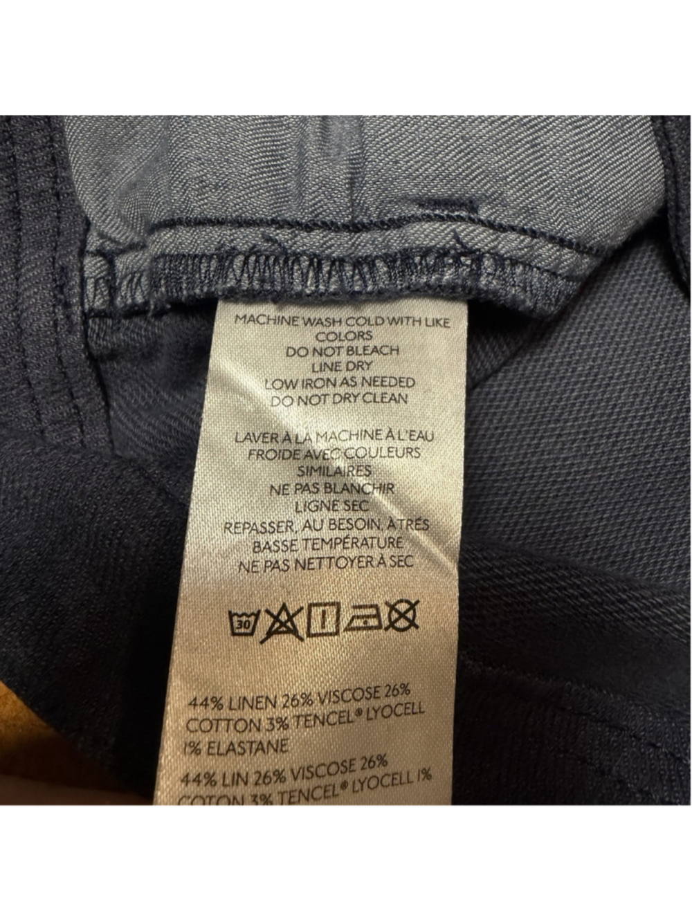 Pilcro Anthropologie Adi Linen Flare Pants Navy Blue Sz 24 Frayed Old Money - Picture 7 of 7